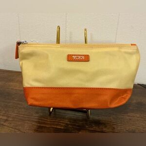 Rare Two Tone Nylon And Leather Zip Tumi Cosmetic Makeup Travel Bag